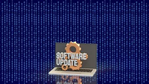 Laptop Software Update Technology Concept With Gears And Binary Code 3d rende Stock Illustration