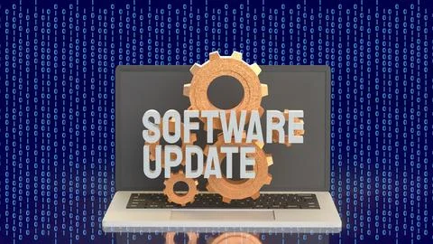 Laptop Software Update Technology Concept With Gears And Binary Code 3d rende Stock Illustration