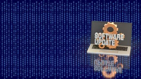 Laptop Software Update Technology Concept With Gears And Binary Code 3d rende Stock Illustration