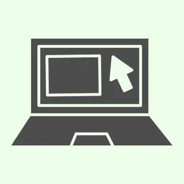 Laptop solid icon. Office Notebook with mouse cursor and website on monitor Stock Illustration