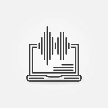 Laptop with Sound wave linear vector concept icon Stock Illustration