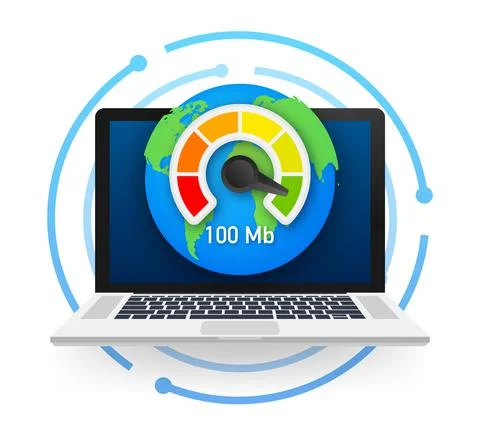 Laptop with speed test on the screen. Vector illustration. イラスト素材