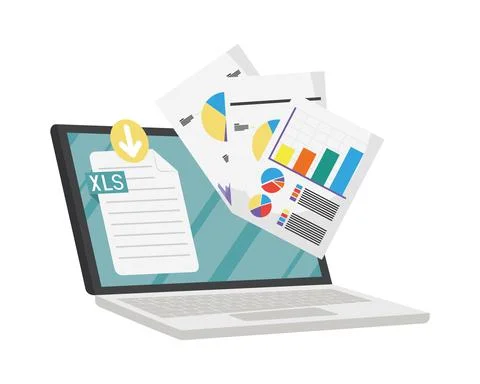 Laptop with spreadsheet files Stock Illustration