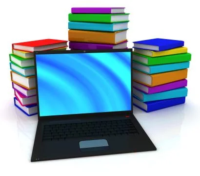 Laptop on stack of books Stock Illustration