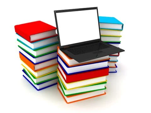 Laptop on stack of books 스톡 일러스트