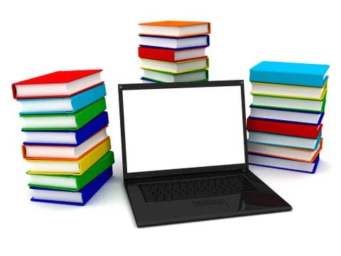 Laptop on stack of books Stock Illustration