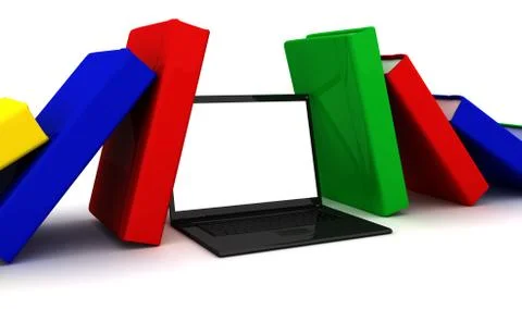 Laptop on stack of books Stock Illustration