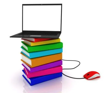 Laptop on stack of books Stock Illustration