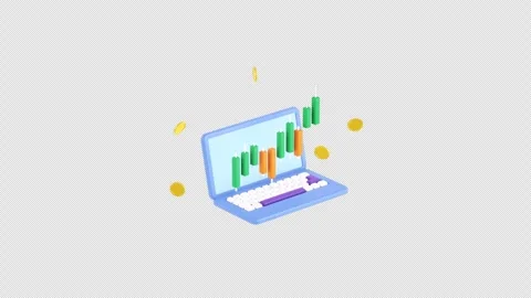 Laptop, Stock candlestick graph and diagram animation. 3d render. Stock Footage 248625688