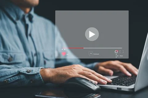 Laptop streaming platform showcasing diverse video content Stock Photos
