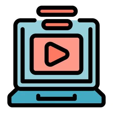 Laptop streaming video content with play button and data transferring Stock Illustration