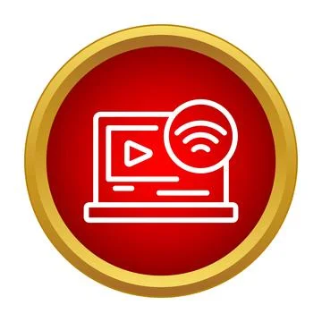 Laptop streaming video content with wifi signal icon Stock Illustration