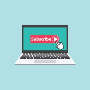 Laptop with subscribe button  flat vector. Stock Illustration