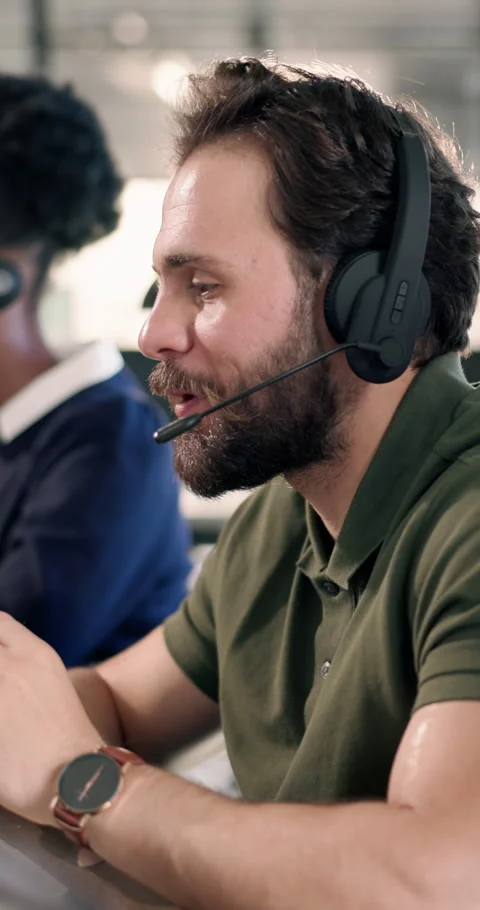 Laptop, support and man with headset in call center for customer service or Stock Footage 340773013