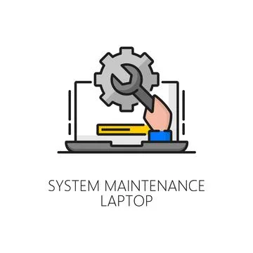 Laptop system software update outline icon Stock Illustration