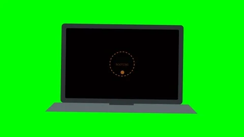 Laptop system starting up with a loading bar on a green background Stock Footage 346735724