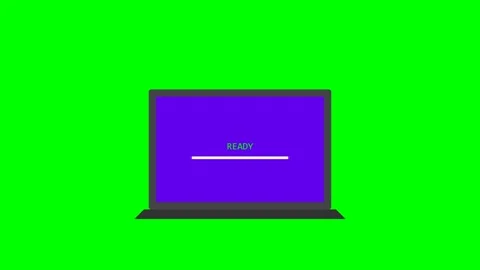 Laptop system starting up with a loading bar on a green background Video stock 346735730
