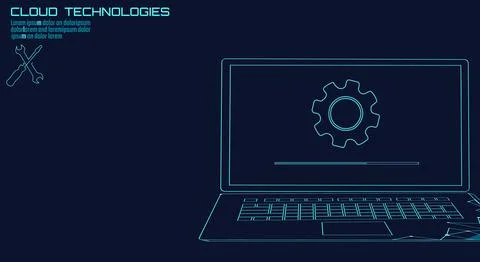 Laptop system update settings. Computer online cloud data storage technology Illustrazione stock