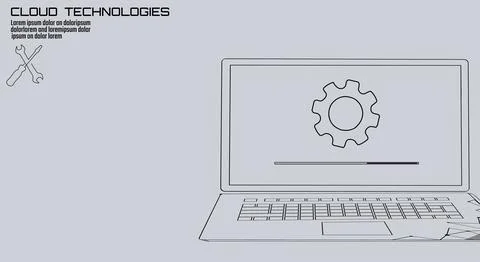 Laptop system update settings. Computer online cloud data storage technology Stock Illustration