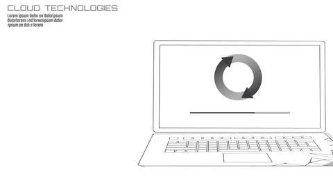 Laptop system update settings. Computer online cloud data storage technology Illustrazione stock