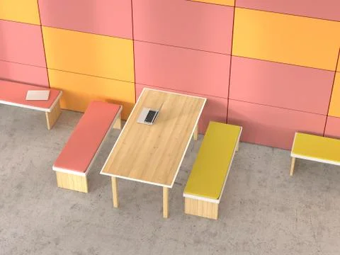 Laptop on a table of a modern room, 3D Rendering Illustrazione stock