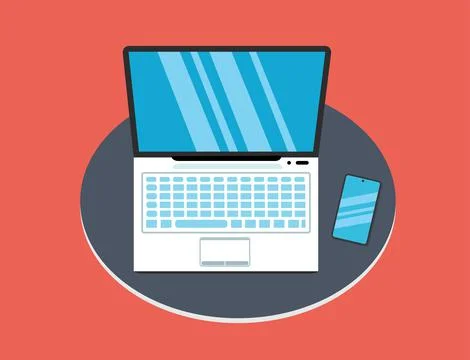 Laptop On A Table Modern Smartphone Vector Illustration Technology Background Stock Illustration