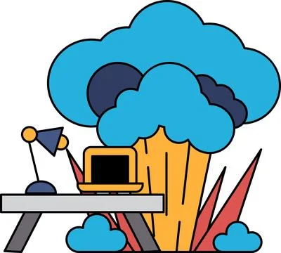 A laptop is on a table next to a large tree Stock Illustration