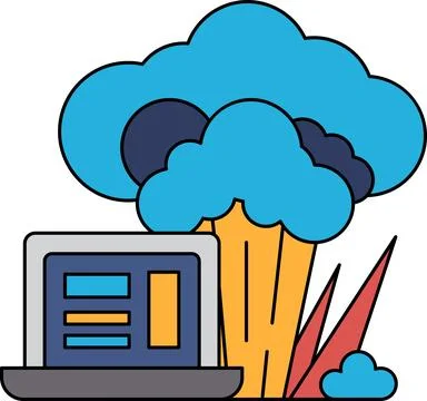 A laptop is on a table next to a large tree Illustrazione stock