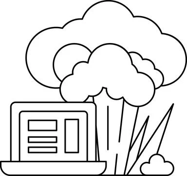 A laptop is on a table next to a large tree Illustrazione stock