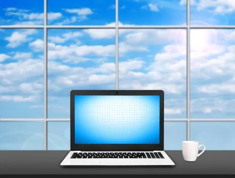 Laptop on table Foto stock