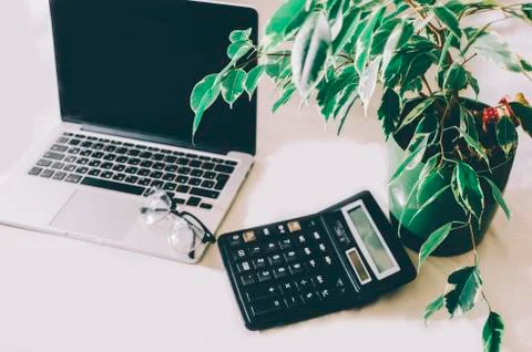 Laptop On Table Stock Photos