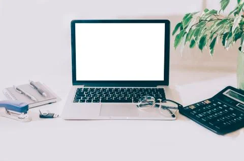 Laptop On Table Stock Photos
