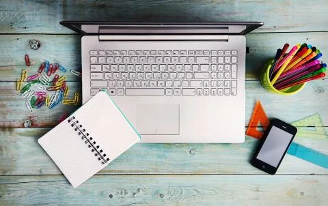 Laptop on table Stock Photos