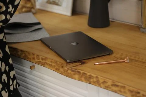 The laptop on table Stock Photos