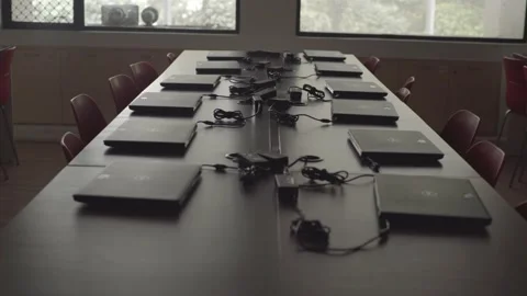 Laptop on table in school computer lab in india Stock Footage 233062550