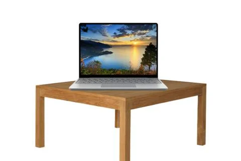 Laptop on the table for wallpaper on a white background Stock Illustration
