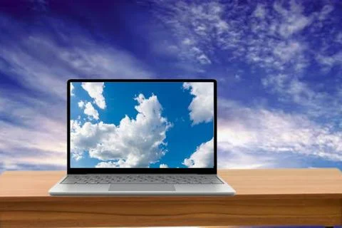 Laptop on the table for wallpaper on a white background Stock Illustration