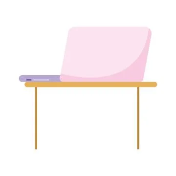 Laptop on table workspace isolated icon design Stock Illustration