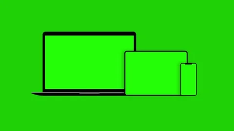 Laptop, tablet, and mobile device mockup with green screen laptop tablet Stock Footage 308806441