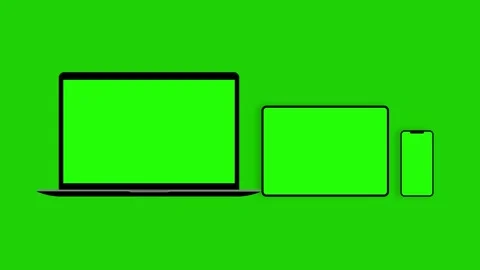 Laptop, tablet and mobile device mockup with green screen Stock Footage 308806445