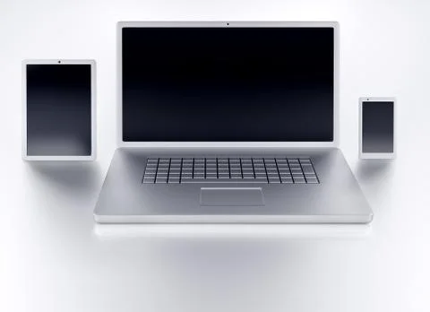 Laptop tablet and smartphone with black empty screens front view Stock Illustration