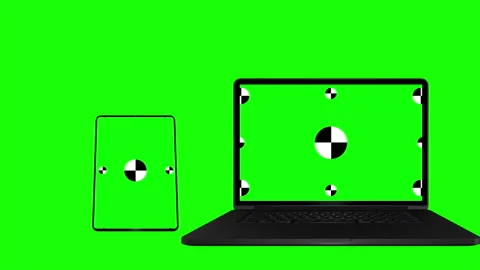 Laptop, tablet computer with green screens. 3D animation for presentation on Stock Footage 220717859