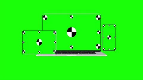 Laptop, tablet computer, smartphone with green screens. 3D animation for Stock Illustration