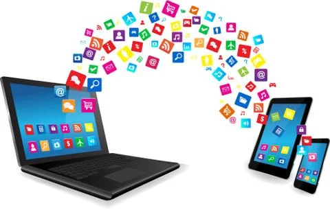 Laptop, Tablet PC and Smart Phone with Apps Stock Illustration