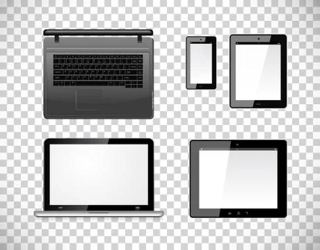 Laptop, tablet pc computer and mobile smartphone with a blank screen. Isolated Illustrazione stock