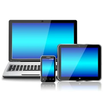 Laptop, tablet pc computer and mobile smartphone with a blank screen Stock Illustration