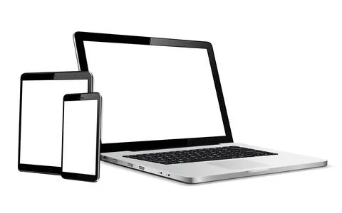 Laptop, tablet, phone mock up. Responsive web design devices Illustrazione stock