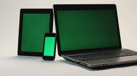 LAPTOP TABLET SMARTPHONE WITH GREENSCREEN Stock Footage 35349730