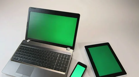 LAPTOP, TABLET, SMARTPHONE WITH GREENSCREEN Stock Footage 35349857