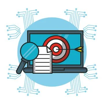 Laptop with target and document 库存插图